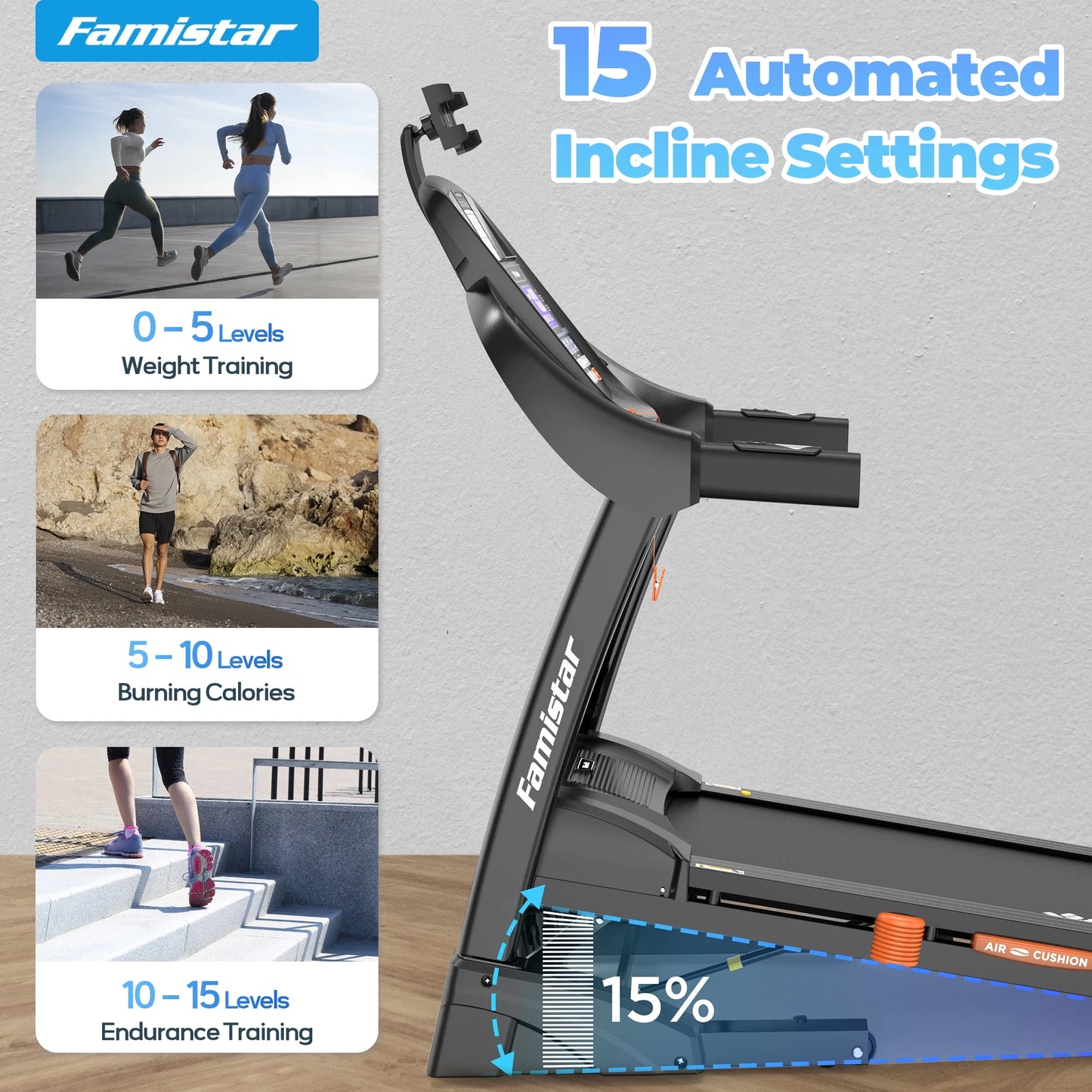 4.5HP Folding Treadmill W/Remote APP Control 300 LB Capacity for Home, 15% Auto Incline Upgrade Hifi Stero Bluetooth Speakers, up to 10MPH Speed for Home Office Workout