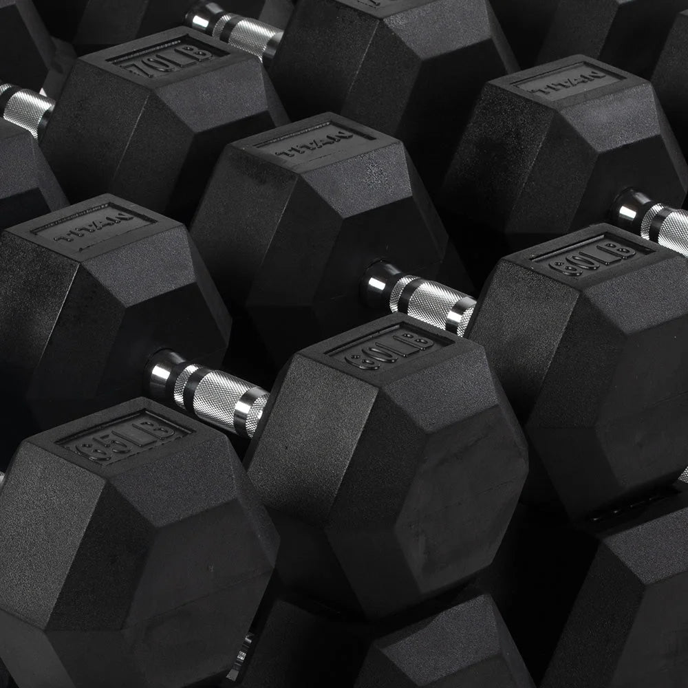 55 - 100 LB Pair Free Weights, Black Rubber Coated Hex Dumbbell, Ergonomic Chrome Handle, Strength Training, Full Body Workout