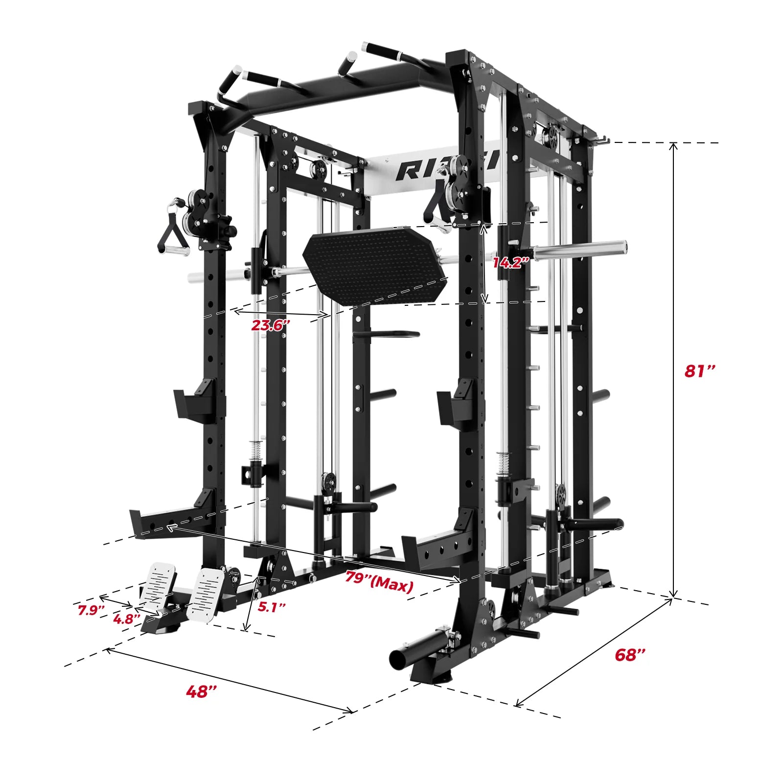 BUFFALO Multifunctional Smith Machine with Lat Pull down and Cable Crossover for Versatile Strength Training