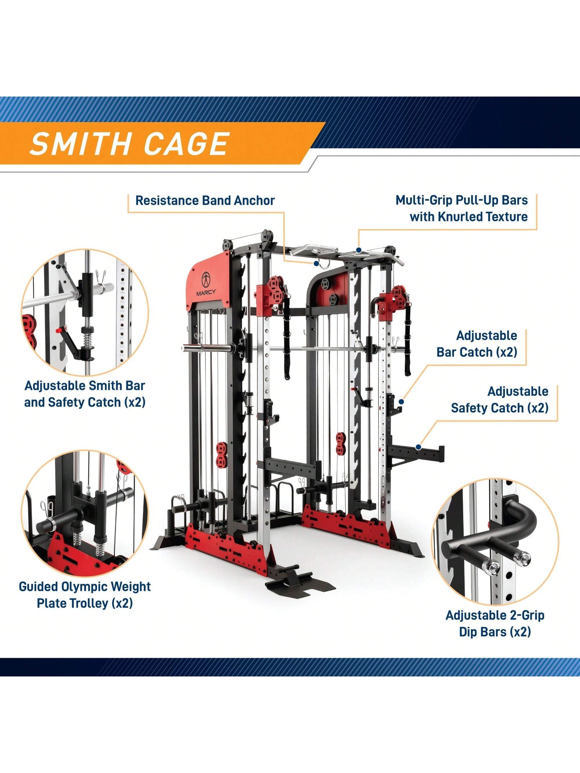 Marcy Pro Deluxe Smith Cage Home Gym System for Weight Training SM7553