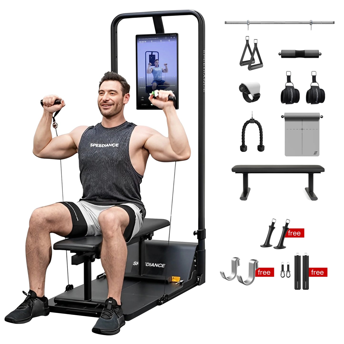 AI Smart Home Gym, All-In-One Digital Weight Workout Machine for Squat, Strength, Cardio, HIIT