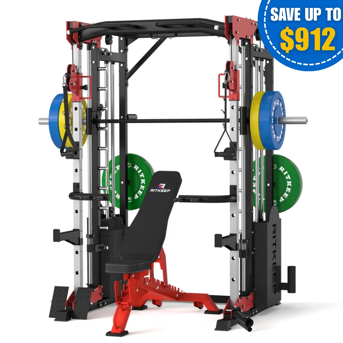 PMAX 5600 Smith Exercise Machine Trainer Pro Complete Home Gym Package