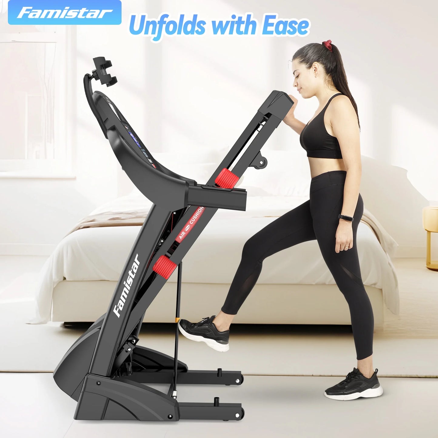 4.5HP Folding Treadmill W/Remote APP Control 300 LB Capacity for Home, 15% Auto Incline Upgrade Hifi Stero Bluetooth Speakers, up to 10MPH Speed for Home Office Workout