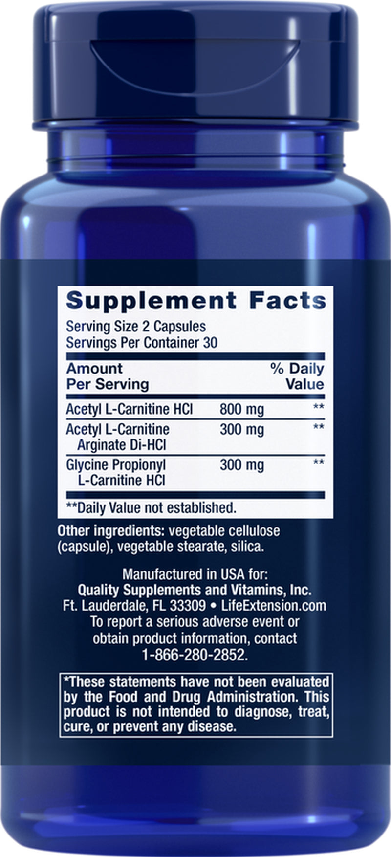 Optimized Carnitine 2X60Caps Life Extension Acetyl L-Carnitine 1100Mg/Carniti