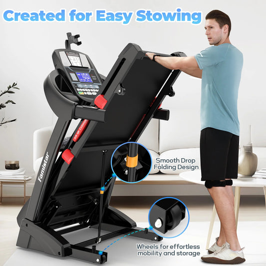 4.5HP Folding Treadmill W/Remote APP Control 300 LB Capacity for Home, 15% Auto Incline Upgrade Hifi Stero Bluetooth Speakers, up to 10MPH Speed for Home Office Workout