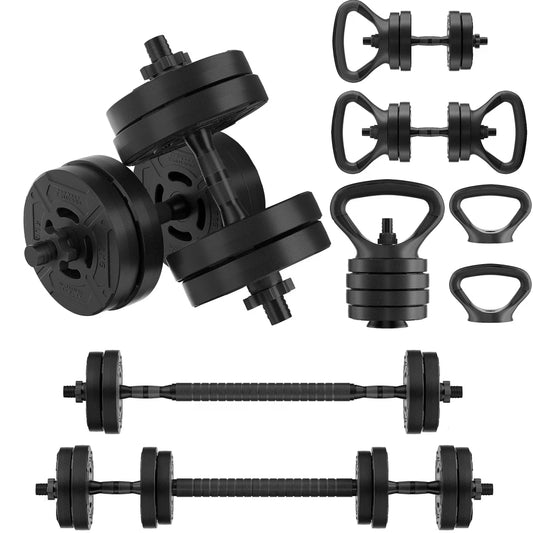 4 in 1 Adjustable Dumbbell Set, Exercise Dumbbell Suite with Changeable Dumbbells, Barbell, Kettlebells and Push up Stand, 40LBS